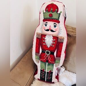 Nutcracker Holiday Beaded Pillow with Red and Green Accents